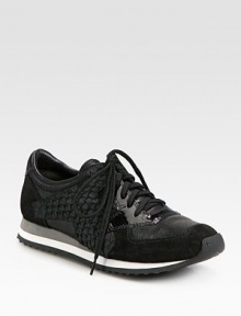 Sporty suede and leather silhouette with patent leather details, textured cotton-blend trim and a rubber sole for traction. Suede and leather upperCotton-blend trimLeather liningRubber solePadded insoleImported Sporty suede and leather silhouette with patent leather details, textured cotton-blend trim and a rubber sole for traction. Suede and leather upperCotton-blend trimLeather liningRubber solePadded insoleImported