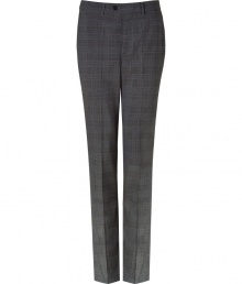 Add classic sophistication to your look with these luxe wool-blend pants from Ermanno Scervino - Flat front with button tab, belt loops, off-seam pockets, back welt pockets with button, classic fit, all-over plaid print - Style with a sleek button down, a blazer, and suede ankle boots