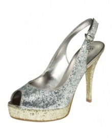 Dance floor approved. The shimmering and sassy Pallivily peep-toe pumps by GUESS are a night owl's delight, with a flirty heel and stylish slingback. Dance floor approved. The shimmering and sassy Pallivily peep-toe pumps by GUESS are a night owl's delight, with a flirty heel and stylish slingback.