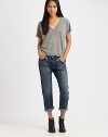 Ultra soft heathered cotton styled in a slouchy v-neck pullover.V necklineShort sleevesAbout 25 from shoulder to hemCottonMachine washMade in USA of imported fabricModel shown is 5'11 (180cm) wearing US size Small.