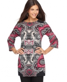 Go for a graphic look with this bright paisley-printed Alfani tunic -- adorable over leggings or skinny jeans!