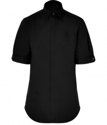 This chic tailored blouse from Polo Ralph Lauren is the perfect addition to your work wardrobe - Slim fit, stand collar, short sleeves, concealed front button placket, rounded hem - Pair with slim cut trousers, a modern blazer, and classic pumps This chic tailored blouse from Polo Ralph Lauren is the perfect addition to your work wardrobe - Slim fit, stand collar, short sleeves, concealed front button placket, rounded hem - Pair with slim cut trousers, a modern blazer, and classic pumps