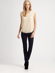 Delicate floral lace adds a sweet, feminine touch to this lightweight shell top.RoundneckCap sleevesBack keyhole closureAbout 23 from shoulder to hem55% nylon/45% rayonDry cleanImportedModel shown is 5'9 (175cm) wearing US size Small. Delicate floral lace adds a sweet, feminine touch to this lightweight shell top.RoundneckCap sleevesBack keyhole closureAbout 23 from shoulder to hem55% nylon/45% rayonDry cleanImportedModel shown is 5'9 (175cm) wearing US size Small.