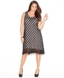 Get spotted with INC's sleeveless plus size dress, crafted from a sheer dot print-- it's perfect for date night! Get spotted with INC's sleeveless plus size dress, crafted from a sheer dot print-- it's perfect for date night!