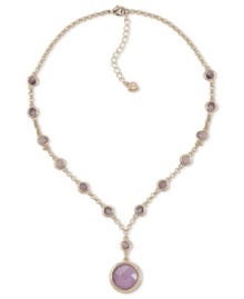 Lend a lovely look with this glittering plastic stone pendant by Carolee. Crafted in 12k gold-plated mixed metal. Approximate length: 16 inches + 2-inch extender. Approximate drop: 1-1/2 inches. Lend a lovely look with this glittering plastic stone pendant by Carolee. Crafted in 12k gold-plated mixed metal. Approximate length: 16 inches + 2-inch extender. Approximate drop: 1-1/2 inches.