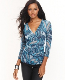 INC's got it all wrapped up with this delightful printed top! The intricate print gives any outfit an exotic air. INC's got it all wrapped up with this delightful printed top! The intricate print gives any outfit an exotic air.
