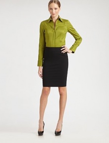Crisp stretch cotton poplin is defined by seaming and a slim, flattering fit.Point collarPullover styleSeaming details on long sleevesButton cuffsWaist seaming for fitConcealed side zippersBack yoke and logo tagAbout 22 from shoulder to hem63% cotton/37% polyesterHand washImportedModel shown is 5'10½ (179cm) wearing US size 4. Crisp stretch cotton poplin is defined by seaming and a slim, flattering fit.Point collarPullover styleSeaming details on long sleevesButton cuffsWaist seaming for fitConcealed side zippersBack yoke and logo tagAbout 22 from shoulder to hem63% cotton/37% polyesterHand washImportedModel shown is 5'10½ (179cm) wearing US size 4.