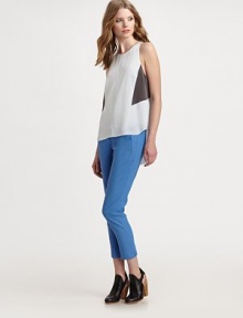 Colorblock panels add a touch of mod to this sleek shift top.Jewel necklineSleevelessBodice dartsHem longer in backCenter back zipperAbout 29 from shoulder to hem77% triacetate/23% polyesterDry cleanMade in USA of imported fabricModel shown is 5'10 (177cm) wearing US size Small. Colorblock panels add a touch of mod to this sleek shift top.Jewel necklineSleevelessBodice dartsHem longer in backCenter back zipperAbout 29 from shoulder to hem77% triacetate/23% polyesterDry cleanMade in USA of imported fabricModel shown is 5'10 (177cm) wearing US size Small.