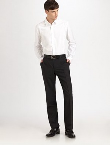 A refined fit that works for any occasion, handsomely tailored with a straight-leg silhouette, creased legs and a hint of helpful stretch. Side slash, back welt pockets 98% virgin wool/2% elastene; dry clean Imported A refined fit that works for any occasion, handsomely tailored with a straight-leg silhouette, creased legs and a hint of helpful stretch. Side slash, back welt pockets 98% virgin wool/2% elastene; dry clean Imported