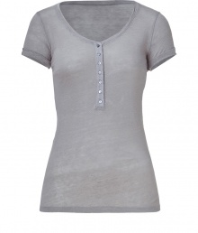 Amp up your casual basics with this easy-to-style flattering short sleeve henley from Majestic - Scoop neck, front button half placket, short sleeves, slim fit - Pair with skinnies, a draped cardigan, and platform booties or with denim cut-offs and platform sandals for a casual warm weather look Amp up your casual basics with this easy-to-style flattering short sleeve henley from Majestic - Scoop neck, front button half placket, short sleeves, slim fit - Pair with skinnies, a draped cardigan, and platform booties or with denim cut-offs and platform sandals for a casual warm weather look