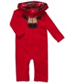 Quick change artist. Get him into cute and cozy in an instant with the snap and zip features on this hooded coverall from Carter's.