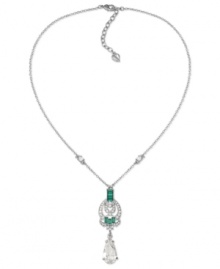 Center of attraction. Carolee's necklace is crafted from silver-tone mixed metal with a stone pendant in green shining through. Approximate length: 18 inches. Approximate drop: 2-3/8 inches. Center of attraction. Carolee's necklace is crafted from silver-tone mixed metal with a stone pendant in green shining through. Approximate length: 18 inches. Approximate drop: 2-3/8 inches.