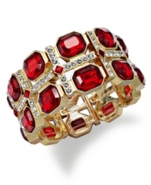 Elegance fit for royalty. This stretch bracelet from Charter Club displays faceted beads in siam hues on a two-row silhouette. Crafted in gold tone mixed metal. Approximate diameter: 2 inches. Stretches to fit wrist. Elegance fit for royalty. This stretch bracelet from Charter Club displays faceted beads in siam hues on a two-row silhouette. Crafted in gold tone mixed metal. Approximate diameter: 2 inches. Stretches to fit wrist.
