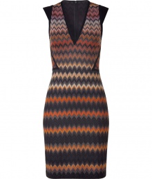 Artfully crafted in one of Missonis signature zigzag knits, this grey and orange wool and viscose dress lends elegant flair to any wardrobe - Feminine, curve-contouring silhouette - Bodice features a deep v-neck, contrast half sleeves and decorative trompe loeil seams - Easily transitions from the office to evenings out - Pair with a cropped jacket and leather boots, ankle booties or heels Artfully crafted in one of Missonis signature zigzag knits, this grey and orange wool and viscose dress lends elegant flair to any wardrobe - Feminine, curve-contouring silhouette - Bodice features a deep v-neck, contrast half sleeves and decorative trompe loeil seams - Easily transitions from the office to evenings out - Pair with a cropped jacket and leather boots, ankle booties or heels