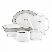 Kate Spade and Lenox join together to bring ease, elegance and understated wit to the table. June Lane is a graceful pattern adorned with a centered dragonfly design, complimented by an elegant accent plate depicting the wings of a dragonfly. Dishwasher safe. Kate Spade and Lenox join together to bring ease, elegance and understated wit to the table. June Lane is a graceful pattern adorned with a centered dragonfly design, complimented by an elegant accent plate depicting the wings of a dragonfly. Dishwasher safe.
