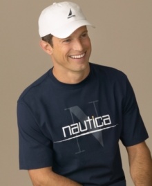 Top off a casual look with this sporty logo cap from Nautica. Top off a casual look with this sporty logo cap from Nautica.