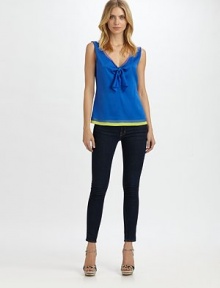 Eye-catching colorblocking gives this sleeveless top an invigorating, on-trend look.V-neckSleevelessPull-on styleAbout 24 from shoulder to hem93% silk/7% elastaneDry cleanImported of Italian fabric Model shown is 5'10½ (179cm) wearing US size Small. Eye-catching colorblocking gives this sleeveless top an invigorating, on-trend look.V-neckSleevelessPull-on styleAbout 24 from shoulder to hem93% silk/7% elastaneDry cleanImported of Italian fabric Model shown is 5'10½ (179cm) wearing US size Small.