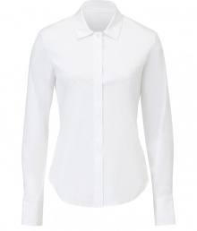Theory updates the classic button-up blouse with this flattering, slim-fitting iteration - Spread collar, concealed button front placket, long sleeves, curved hem, slim fit - Pair with cropped trousers, a cashmere cardigan, and classic pumps Theory updates the classic button-up blouse with this flattering, slim-fitting iteration - Spread collar, concealed button front placket, long sleeves, curved hem, slim fit - Pair with cropped trousers, a cashmere cardigan, and classic pumps