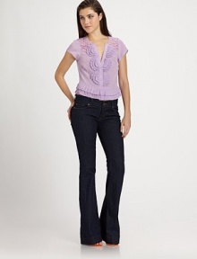 Pretty pleated rosettes and and lace trim imbue this airy silk topper with feminine charm.Split V necklineCap sleevesButton-down frontPleated ruffles at hemAbout 20 from shoulder to hemSilkDry cleanImportedModel shown is 5'8½ (174cm) wearing US size Small. Pretty pleated rosettes and and lace trim imbue this airy silk topper with feminine charm.Split V necklineCap sleevesButton-down frontPleated ruffles at hemAbout 20 from shoulder to hemSilkDry cleanImportedModel shown is 5'8½ (174cm) wearing US size Small.