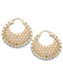 Clickable chic. Charter Club's intricate open work earrings feature a circle shape accented by sparkling glass. Crafted in gold tone mixed metal. Approximate diameter: 1-1/2 inches. Clickable chic. Charter Club's intricate open work earrings feature a circle shape accented by sparkling glass. Crafted in gold tone mixed metal. Approximate diameter: 1-1/2 inches.