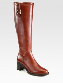 Impeccable craftsmanship defines this tall equestrian-inspired silhouette of rich leather with a goldtone buckle. Rubber heel, 2½ (65mm)Shaft, 15½Leg circumference, 14¾Leather upperPull-on styleLeather liningRubber solePadded insoleMade in Italy Impeccable craftsmanship defines this tall equestrian-inspired silhouette of rich leather with a goldtone buckle. Rubber heel, 2½ (65mm)Shaft, 15½Leg circumference, 14¾Leather upperPull-on styleLeather liningRubber solePadded insoleMade in Italy
