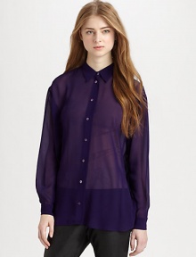 Romantic semi-sheer fabric forms this timeless button-front design with a hint of sheen. High point collarDropped shouldersLong sleeves with button cuffsButton frontU-shaped hemAbout 26 from shoulder to hemViscoseDry cleanImportedModel shown is 5'10 (177cm) wearing US size 4. Romantic semi-sheer fabric forms this timeless button-front design with a hint of sheen. High point collarDropped shouldersLong sleeves with button cuffsButton frontU-shaped hemAbout 26 from shoulder to hemViscoseDry cleanImportedModel shown is 5'10 (177cm) wearing US size 4.