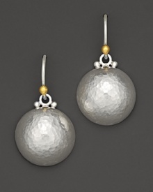 Gorgeous dome earrings crafted in hammered silver with 24 Kt. gold french wire backs. Gorgeous dome earrings crafted in hammered silver with 24 Kt. gold french wire backs.