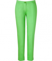 Liven up your new season wardrobe with Etros bright green ankle trousers - Flat front, side and back slit pockets, zip fly, button closure, slit ankles - Fitted - Wear with printed tops and fun flats Liven up your new season wardrobe with Etros bright green ankle trousers - Flat front, side and back slit pockets, zip fly, button closure, slit ankles - Fitted - Wear with printed tops and fun flats