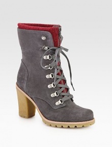 Bright wool trim stands out on this suede ankle boot, heightened by a towering rubber heel and platform. Rubber heel, 4 (100mm)Rubber platform, ½ (125mm)Compares to a 3½ heel (90mm)Suede and wool upperWool liningRubber trek solePadded insoleImported Bright wool trim stands out on this suede ankle boot, heightened by a towering rubber heel and platform. Rubber heel, 4 (100mm)Rubber platform, ½ (125mm)Compares to a 3½ heel (90mm)Suede and wool upperWool liningRubber trek solePadded insoleImported