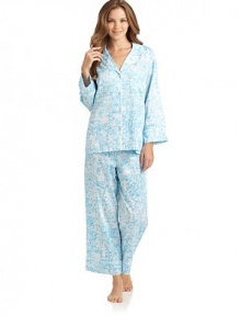 THE LOOKAsian toile printNotch lapel with pipingFront button closureLong sleevesChest patch pocketPants with elastic, drawstring waistTHE FITTop: about 25 from shoulder to hemPants: rise, about 9; inseam, about 27THE MATERIALCottonCARE & ORIGINMachine washImportedModel shown is 5'10 (177cm) wearing US size Small. THE LOOKAsian toile printNotch lapel with pipingFront button closureLong sleevesChest patch pocketPants with elastic, drawstring waistTHE FITTop: about 25 from shoulder to hemPants: rise, about 9; inseam, about 27THE MATERIALCottonCARE & ORIGINMachine washImportedModel shown is 5'10 (177cm) wearing US size Small.