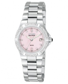 This Citizen watch looks pretty in pink while going for green - the Eco-Drive movement is powered by light. This Citizen watch looks pretty in pink while going for green - the Eco-Drive movement is powered by light.