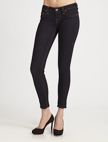 Bold contrast stitching and signature horseshoe stitched pockets make this stretchy legging look a denim must.THE FITVery fitted from waist to hem Rise, about 7 Inseam, about 30THE DETAILSZip fly Five-pocket style Signature stitching on back pockets Contrast stitching 98% cotton/2% elastane Machine wash Made in USA Bold contrast stitching and signature horseshoe stitched pockets make this stretchy legging look a denim must.THE FITVery fitted from waist to hem Rise, about 7 Inseam, about 30THE DETAILSZip fly Five-pocket style Signature stitching on back pockets Contrast stitching 98% cotton/2% elastane Machine wash Made in USA