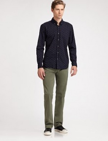 From business-casual Fridays to long weekend getaways, this classic straight-leg, set in a cool cotton-twill, is versatile with effortless style to match.Five-pocket styleInseam, about 3398% cotton/2% elastaneMachine washImported From business-casual Fridays to long weekend getaways, this classic straight-leg, set in a cool cotton-twill, is versatile with effortless style to match.Five-pocket styleInseam, about 3398% cotton/2% elastaneMachine washImported