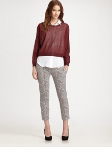 Cropped, cotton-rich basic in a modern, abstract print. Tab closureZip flySlash pocketsBack besom pocketsInseam, 2898% cotton/2% elastaneDry cleanMade in USA of Italian fabricModel shown is 5'10 (177cm) wearing US size Small. Cropped, cotton-rich basic in a modern, abstract print. Tab closureZip flySlash pocketsBack besom pocketsInseam, 2898% cotton/2% elastaneDry cleanMade in USA of Italian fabricModel shown is 5'10 (177cm) wearing US size Small.