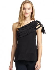 THE LOOKTiered constructionKnotted detail with fringe accents at shoulderOne-shoulder styleTHE FITAbout 28 from shoulder to hemTHE MATERIALSilkFully linedCARE & ORIGINDry cleanImportedModel shown is 5'8 (172½cm) wearing US size Small. THE LOOKTiered constructionKnotted detail with fringe accents at shoulderOne-shoulder styleTHE FITAbout 28 from shoulder to hemTHE MATERIALSilkFully linedCARE & ORIGINDry cleanImportedModel shown is 5'8 (172½cm) wearing US size Small.