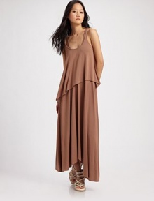 Draped jersey knit hangs in a chic, asymmetrical silhouette for modern styling.Scoopneck Wide straps Asymmetrical hem Scoopback 97% modal/3% spandex Hand wash Imported Draped jersey knit hangs in a chic, asymmetrical silhouette for modern styling.Scoopneck Wide straps Asymmetrical hem Scoopback 97% modal/3% spandex Hand wash Imported