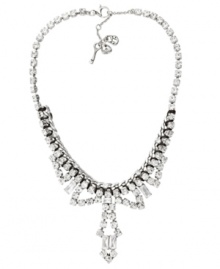 Showstopping style. Make a grand entrance in Fossil's glittering and glamorous statement necklace. With a dazzling and dramatic assortment of clear crystals, it's set in vintage silver tone mixed metal. Includes a lobster claw closure. Approximate length: 14 inches + 2-inch extender. Approximate drop: 2 inches. Showstopping style. Make a grand entrance in Fossil's glittering and glamorous statement necklace. With a dazzling and dramatic assortment of clear crystals, it's set in vintage silver tone mixed metal. Includes a lobster claw closure. Approximate length: 14 inches + 2-inch extender. Approximate drop: 2 inches.