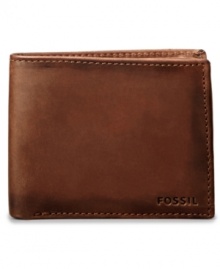 Add this iconic rugged wallet from Fossil to access classic heritage style.