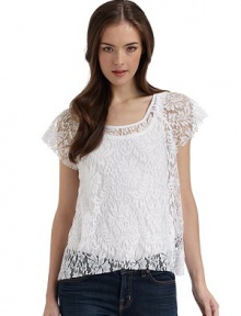 THE LOOKOpen weave lace designRound necklineShort sleeves with unfinished cuffsUnfinished hemTHE FITAbout 23 from shoulder to hemTHE MATERIALCotton/nylonCARE & ORIGINMachine washMade in USAModel shown is 5'9 (175cm) wearing US size Small. THE LOOKOpen weave lace designRound necklineShort sleeves with unfinished cuffsUnfinished hemTHE FITAbout 23 from shoulder to hemTHE MATERIALCotton/nylonCARE & ORIGINMachine washMade in USAModel shown is 5'9 (175cm) wearing US size Small.