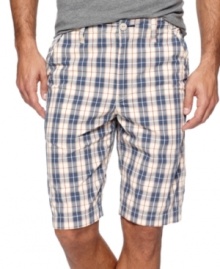 Shake it up from your standard denim and cargos. These plaid shorts from Lucky Brand Jeans are a welcome shot of prepster style. Shake it up from your standard denim and cargos. These plaid shorts from Lucky Brand Jeans are a welcome shot of prepster style.