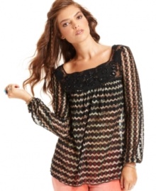 A beaded lace inset adds a luxe effect to this Free People zigzag striped top -- perfect for a boho-chic look! A beaded lace inset adds a luxe effect to this Free People zigzag striped top -- perfect for a boho-chic look!