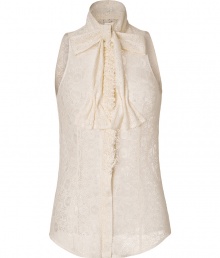 Elevate your work-to-play ensembles with this elegant lace-laden top from LWren Scott - Stand collar with tie, sleeveless, concealed front button placket with lace ruffle, sheer - Tailored fit - Pair with wide leg trousers, a pencil skirt, or a ruffled mini-skirt Elevate your work-to-play ensembles with this elegant lace-laden top from LWren Scott - Stand collar with tie, sleeveless, concealed front button placket with lace ruffle, sheer - Tailored fit - Pair with wide leg trousers, a pencil skirt, or a ruffled mini-skirt