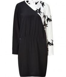 Work a cool optical edge into your outfit with Tibis monochrome print detailed silk dress - Round neckline, long sleeves, buttoned slit at nape, elasticized waist, hidden side zip - Softly tailored fit - Wear with booties and a sleek clutch for cocktails Work a cool optical edge into your outfit with Tibis monochrome print detailed silk dress - Round neckline, long sleeves, buttoned slit at nape, elasticized waist, hidden side zip - Softly tailored fit - Wear with booties and a sleek clutch for cocktails