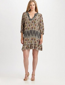 A silk dress featuring a duo of contrasting prints and a feminine-yet-comfortable fit. Its v-neckline will flawlessly complement your decolletage.V-neckThree-quarter sleevesAllover printGold button closureAbout 38 from shoulder to hemSilkDry cleanImported A silk dress featuring a duo of contrasting prints and a feminine-yet-comfortable fit. Its v-neckline will flawlessly complement your decolletage.V-neckThree-quarter sleevesAllover printGold button closureAbout 38 from shoulder to hemSilkDry cleanImported