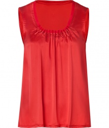 Build the foundations of your chic layering staples with Steffen Schrauts satin-silk top, detailed with contemporary oversized stitching for a flattering, feminine look - Scoop neckline with tonal grosgrain trim, gathered front with oversized stitch detailing, sleeveless, longer back - Loosely draped fit - Wear with a pencil skirt and heels, or dress down with skinny jeans and your favorite flats Build the foundations of your chic layering staples with Steffen Schrauts satin-silk top, detailed with contemporary oversized stitching for a flattering, feminine look - Scoop neckline with tonal grosgrain trim, gathered front with oversized stitch detailing, sleeveless, longer back - Loosely draped fit - Wear with a pencil skirt and heels, or dress down with skinny jeans and your favorite flats