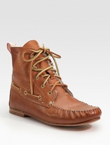 Burnished leather in a moccasin-inspired, lace-up design with comfy shearling lining and a designer pull tab. Leather upperShearling liningLeather solePadded insoleImported Burnished leather in a moccasin-inspired, lace-up design with comfy shearling lining and a designer pull tab. Leather upperShearling liningLeather solePadded insoleImported