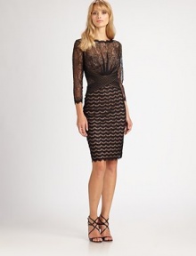 Frayed trim and two patterns of delicate lace add a modern edge to this timeless design. Frayed necklineThree-quarter sleevesFrayed cuffsCross-front detail at waistFrayed hemConcealed back zipFully linedAbout 26 from natural waistNylon/rayonDry cleanImportedModel shown is 5'10½ (177cm) wearing US size 4. Frayed trim and two patterns of delicate lace add a modern edge to this timeless design. Frayed necklineThree-quarter sleevesFrayed cuffsCross-front detail at waistFrayed hemConcealed back zipFully linedAbout 26 from natural waistNylon/rayonDry cleanImportedModel shown is 5'10½ (177cm) wearing US size 4.