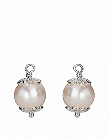 Freshwater pearl charms with floral sterling silver caps drop beautifully from PANDORA french wire or hoop earrings.