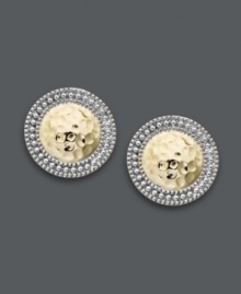 Perfectly petite and totally unique. Giani Bernini's delicate button stud earrings feature a sterling silver post setting with intricate beadwork highlighting a 24k gold over sterling silver hammered center. Approximate diameter: 1/2 inch. Perfectly petite and totally unique. Giani Bernini's delicate button stud earrings feature a sterling silver post setting with intricate beadwork highlighting a 24k gold over sterling silver hammered center. Approximate diameter: 1/2 inch.