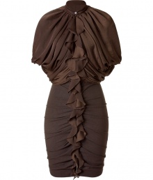 Luxurious dress in fine olive green synthetic - Tremendously spectacular and ultra glamorous - The top is elegantly draped, has dropped sleeves and a high round neckline - Sexy snug mini skirt with gorgeous ruffle trim - Stunningly accentuated waist, zipper closure - A dress for the red carpet moments in life when you are in the limelight - Wear with elegant sandals, cool booties, stylish pumps Luxurious dress in fine olive green synthetic - Tremendously spectacular and ultra glamorous - The top is elegantly draped, has dropped sleeves and a high round neckline - Sexy snug mini skirt with gorgeous ruffle trim - Stunningly accentuated waist, zipper closure - A dress for the red carpet moments in life when you are in the limelight - Wear with elegant sandals, cool booties, stylish pumps